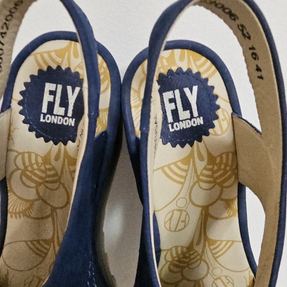 Fly London Bold Blue Yifa Leather Lace-Up Cut Out Sling Back Wedges Size 10-10.5 - Picture 8 of 16